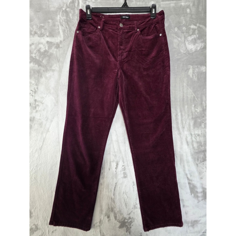 Well Worn Womens Burgundy Corduroy Straight Leg Pants Sz-12/32 Wine Red HighRise